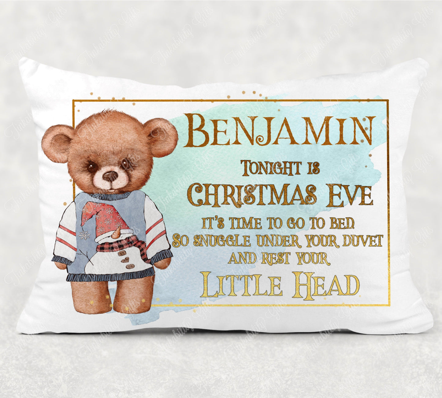 Bear with Snowman Jumper Christmas Eve Pillowcase