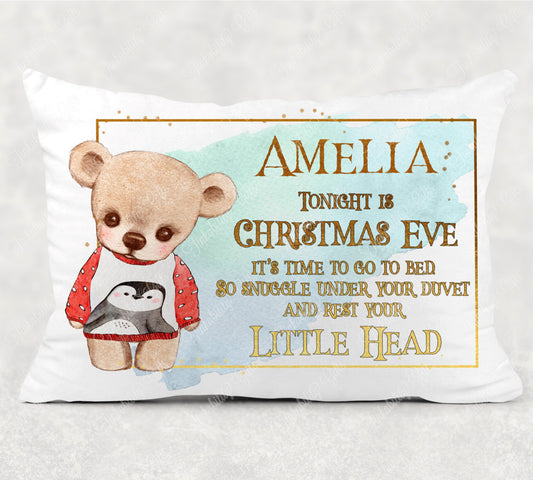 Bear with Penguin Jumper Christmas Eve Pillowcase