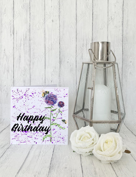 Personalised Thistle and Bee Greetings Card, Birthday Card, Greetings Card