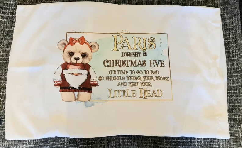 Bear with Santa Jumper Christmas Eve Pillowcase