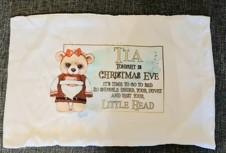 Bear with Santa Jumper Christmas Eve Pillowcase