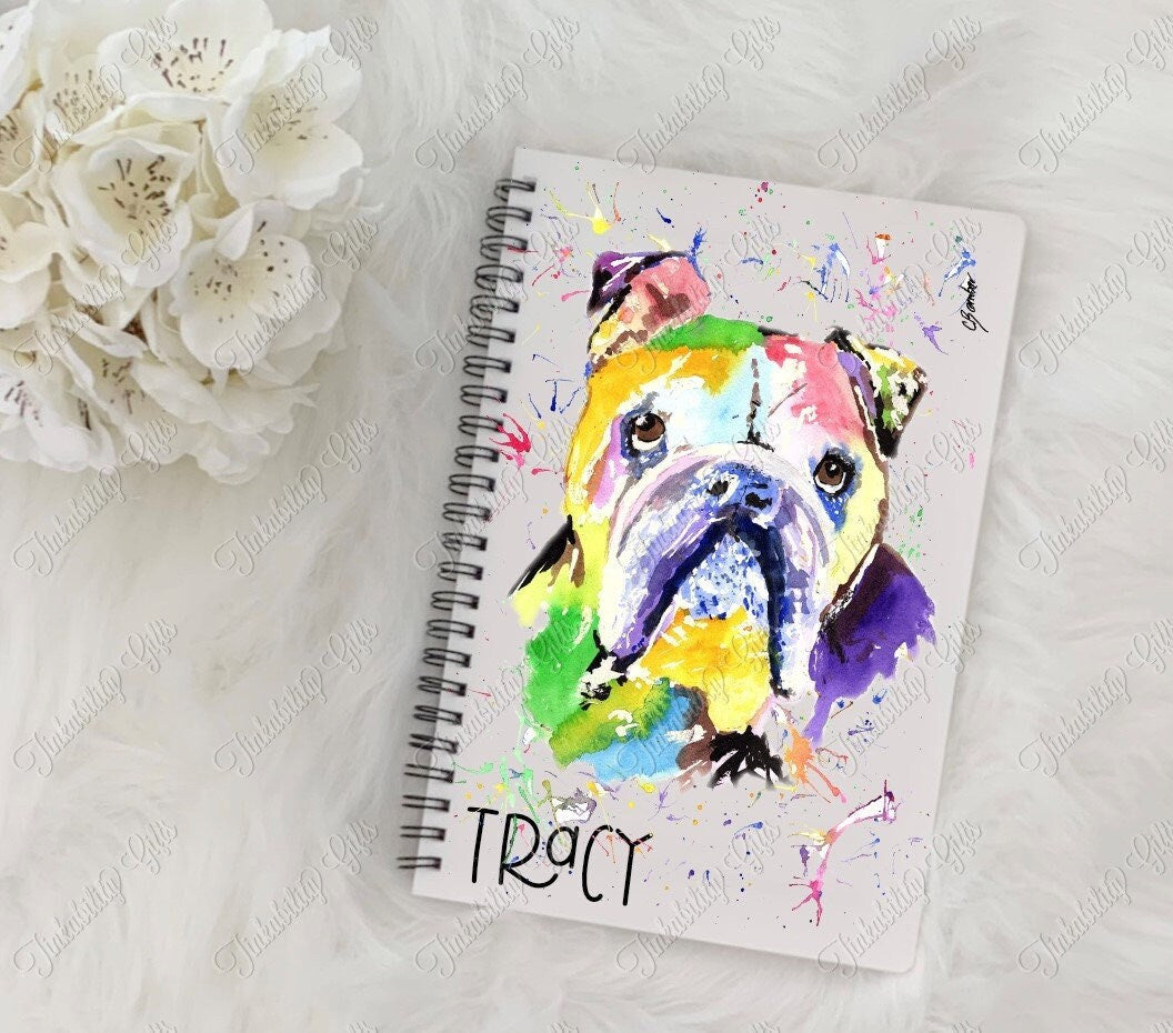 Personalised Bull Dog Notebook, Notebook for Kids, Gifts for Birthdays, Gifts for Adults, Lined Notebooks