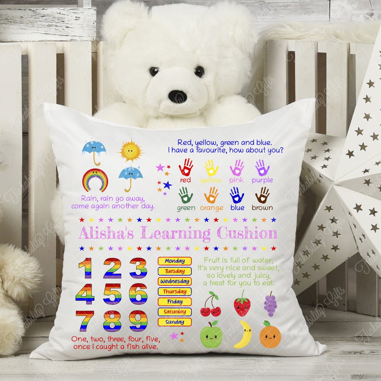 Personalised Learning Plush Cushion, Personalised Gift, Gifts for Birthdays, Gifts for Kids, Birthday Gifts, Custom made Cushion