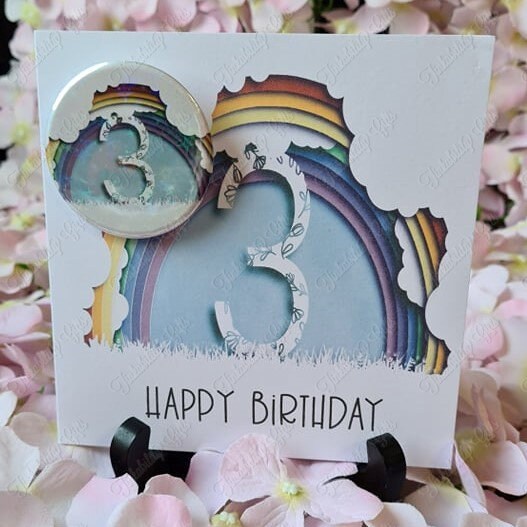 Personalised Rainbow Number Greetings Card and Badge, Birthday Card, Card and Badge, Greetings Card, Birthday Card and Badge