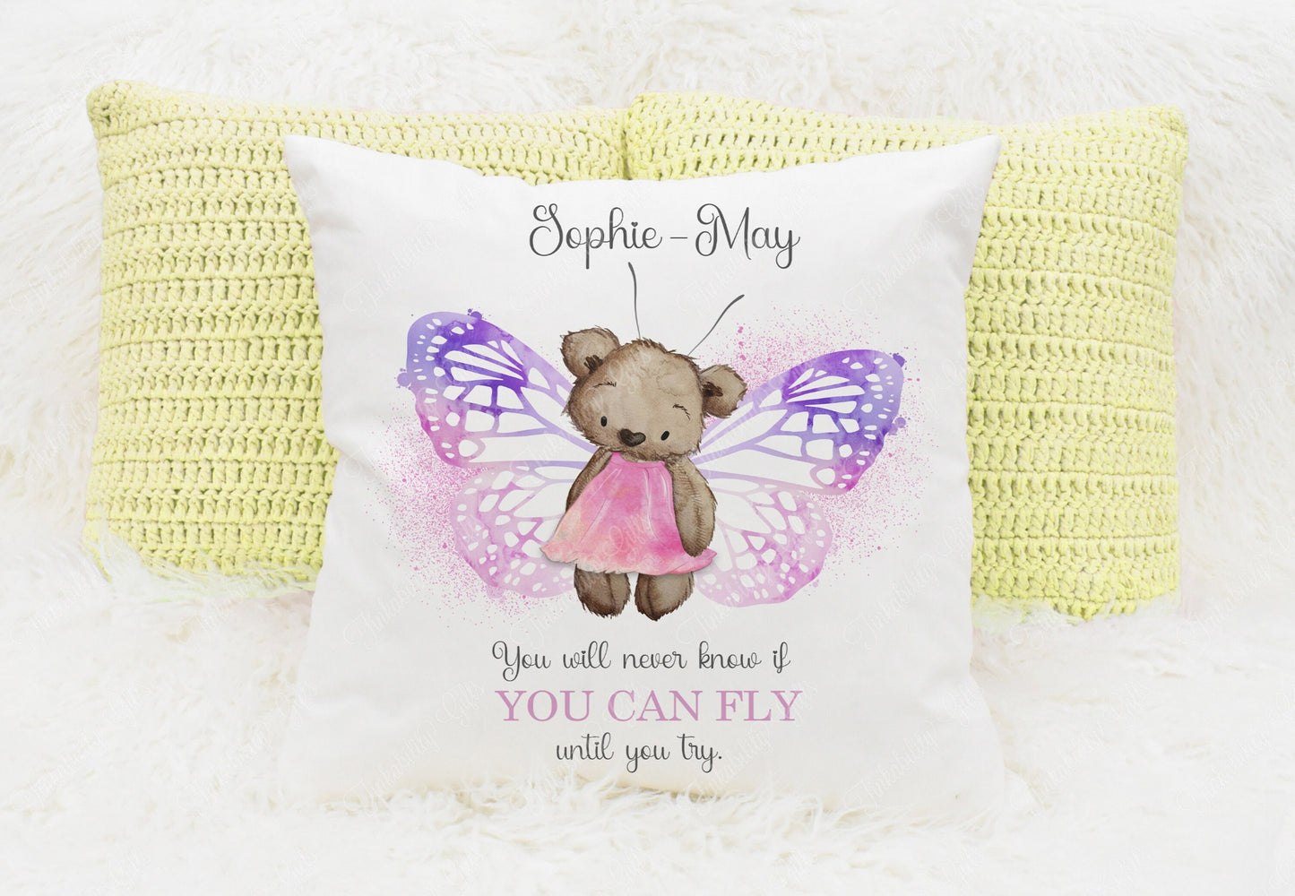 Personalised Plush Cushion, Butterfly Bear Personalised Gift, Gifts for Birthdays, Gifts for Kids, Birthday Gifts, Custom made Cushion