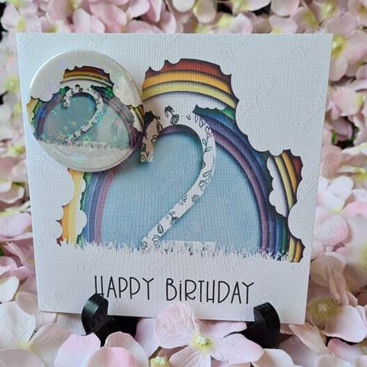 Personalised Rainbow Number Greetings Card and Badge, Birthday Card, Card and Badge, Greetings Card, Birthday Card and Badge