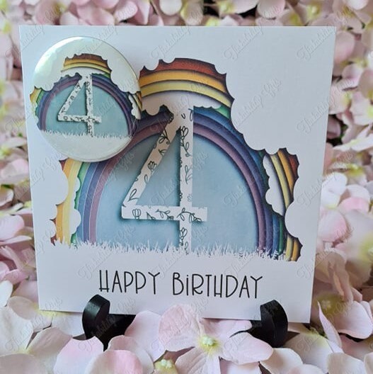 Personalised Rainbow Number Greetings Card and Badge, Birthday Card, Card and Badge, Greetings Card, Birthday Card and Badge