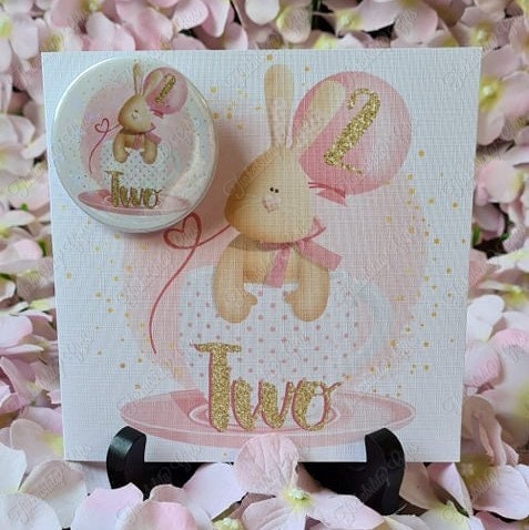 Personalised Rabbit number Greetings Card and Badge, Birthday Card, Card and Badge, Greetings Card, Birthday Card and Badge