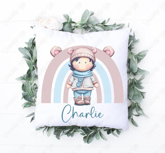 Boy Bear Doll Rainbow Cushion