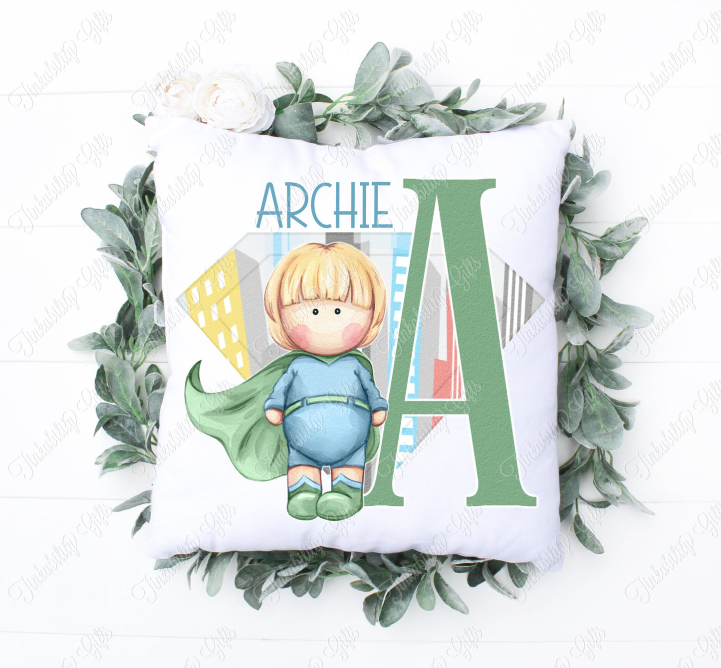 Boy Superhero Alphabet Plush Cushion