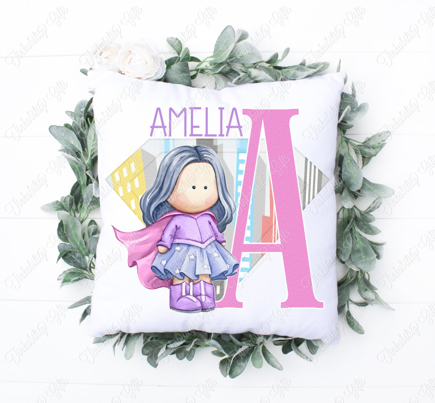 Personalised Girl Superhero Alphabet Plush Cushion, Personalised Gift,Gifts for Birthdays,Gifts for Kids,Birthday Gifts, Custom made Cushion