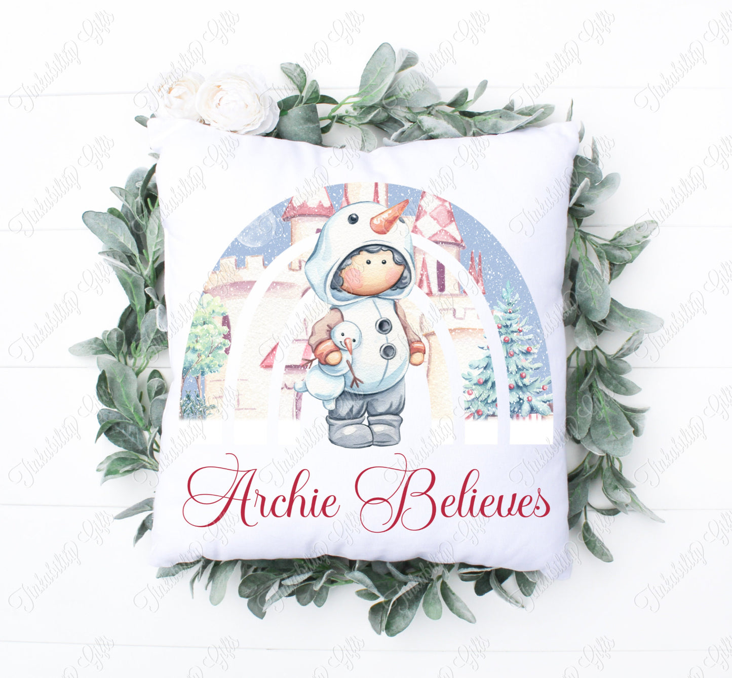 Boy Snowman Plush Cushion