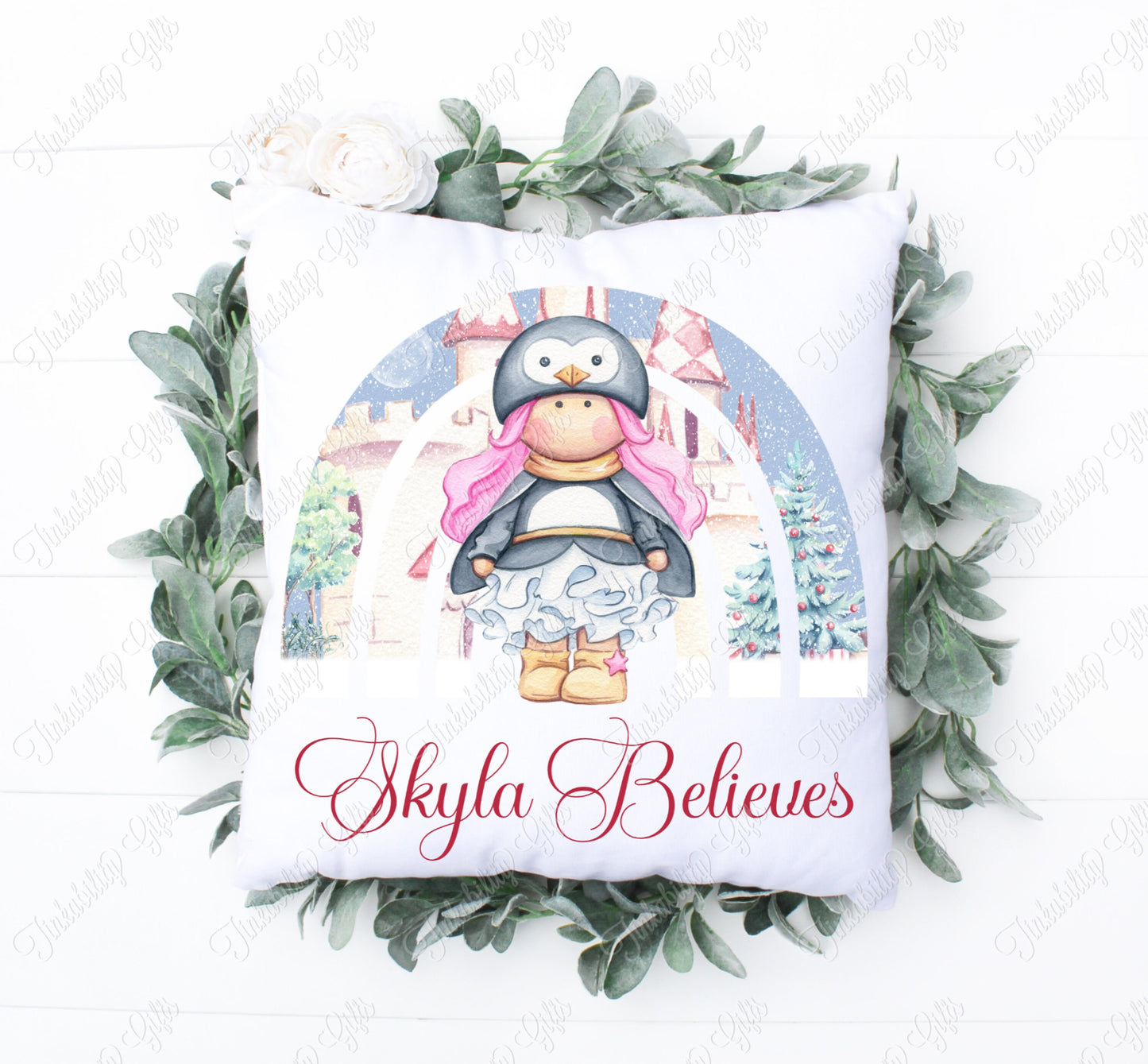 Personalised Girl Penguin Plush Cushion, Personalised Gift, Gifts for Kids, Custom made Cushion