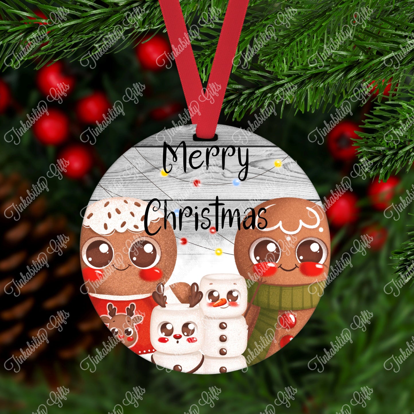 Personalised Christmas Tree Ornament - Marshmallow & Gingerbread men Personalised Bauble - Personalised Gift - Gifts for Christmas