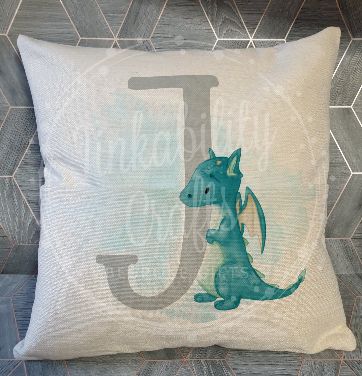 Blue/Grey Dragon alphabet cushion A-Z