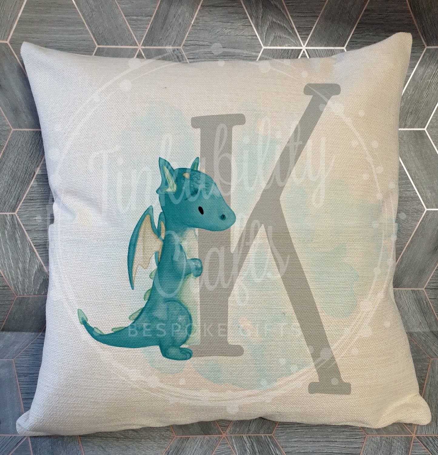 Blue/Grey Dragon alphabet cushion A-Z