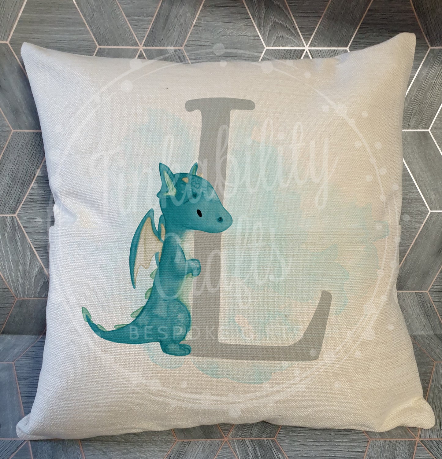 Blue/Grey Dragon alphabet cushion A-Z