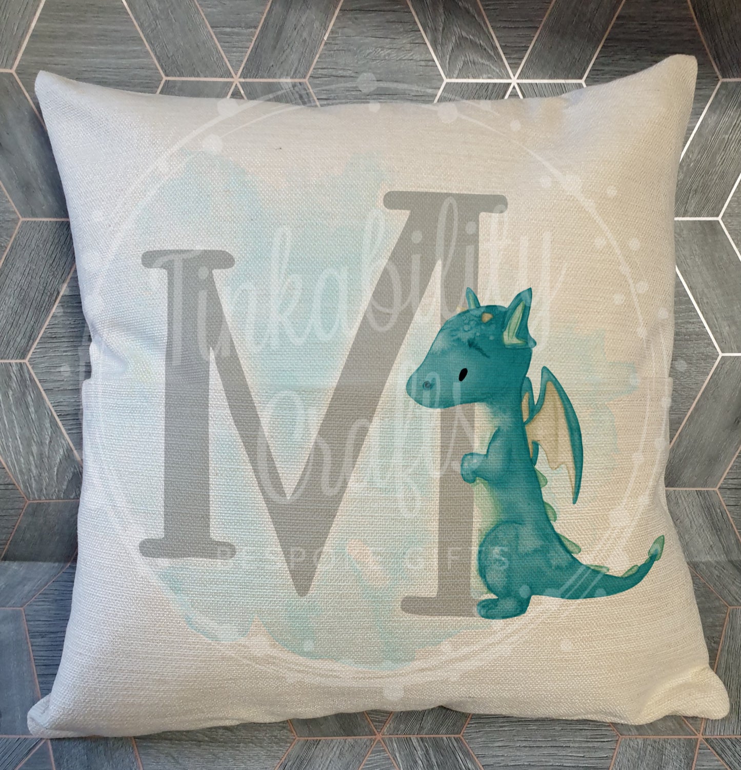 Blue/Grey Dragon alphabet cushion A-Z