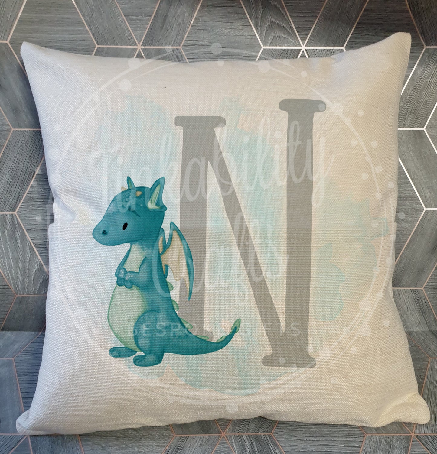 Blue/Grey Dragon alphabet cushion A-Z