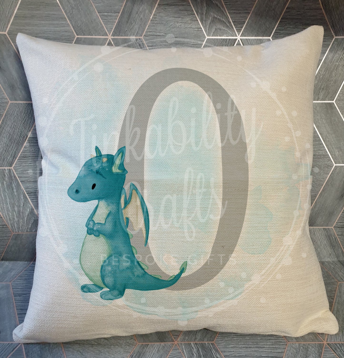 Blue/Grey Dragon alphabet cushion A-Z