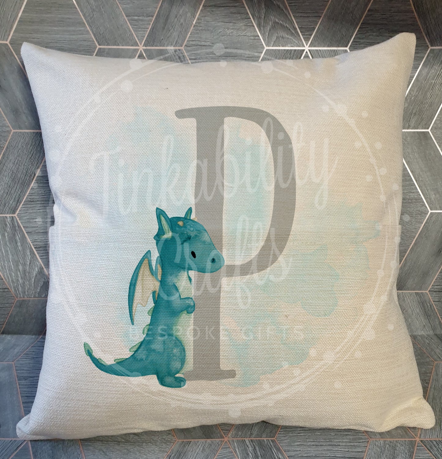 Blue/Grey Dragon alphabet cushion A-Z