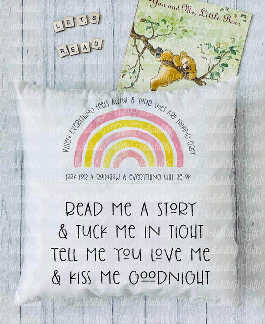 Pink/Yellow Rainbow Personalised Book Cushion