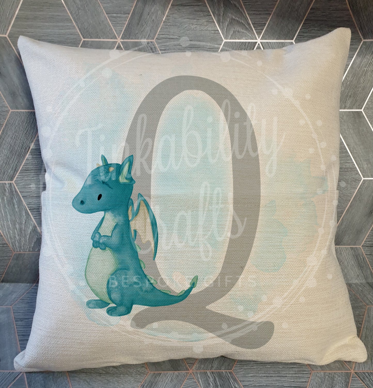 Blue/Grey Dragon alphabet cushion A-Z