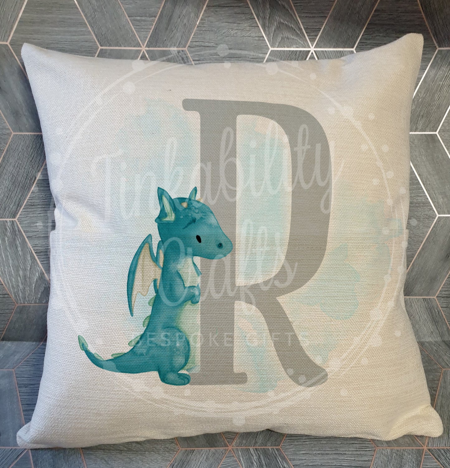 Blue/Grey Dragon alphabet cushion A-Z