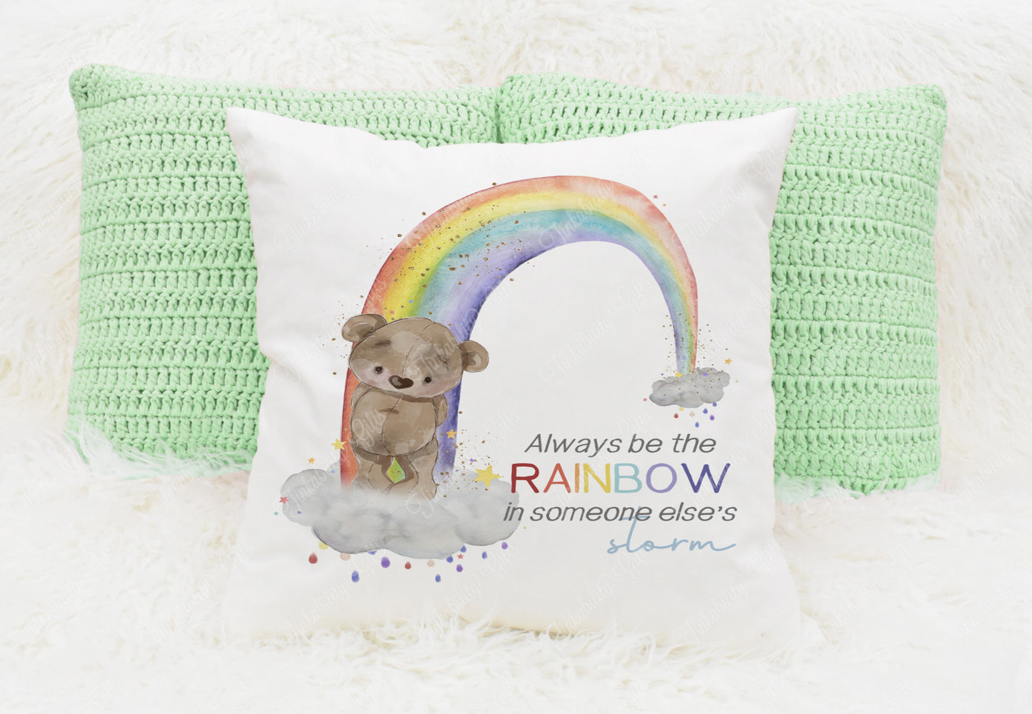 Bear Wonky Rainbow Cushion