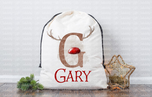 Brown/Red Reindeer Alphabet Santa Sack