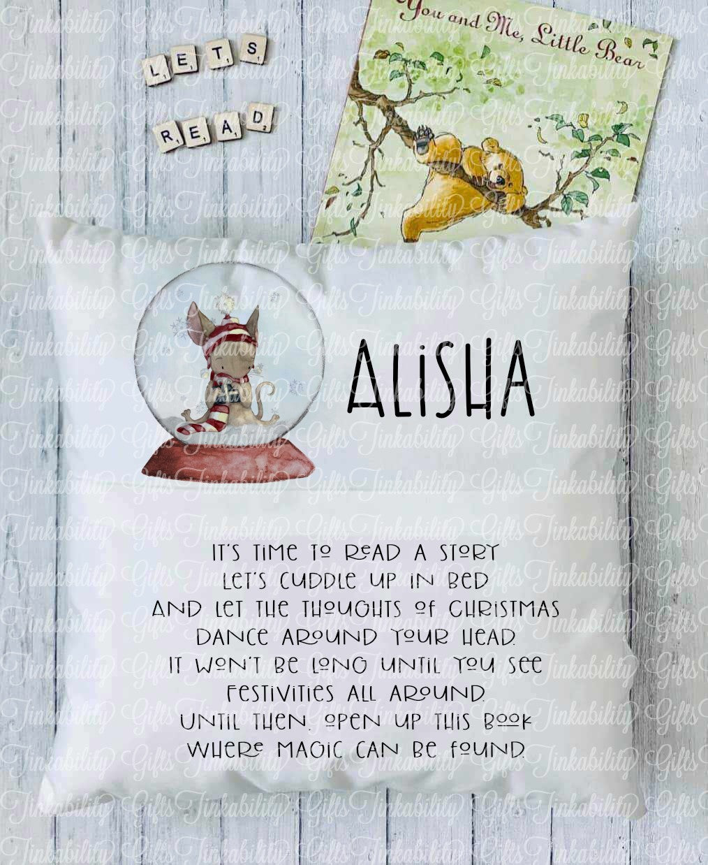 Mouse Red snow Globe Personalised Book Cushion