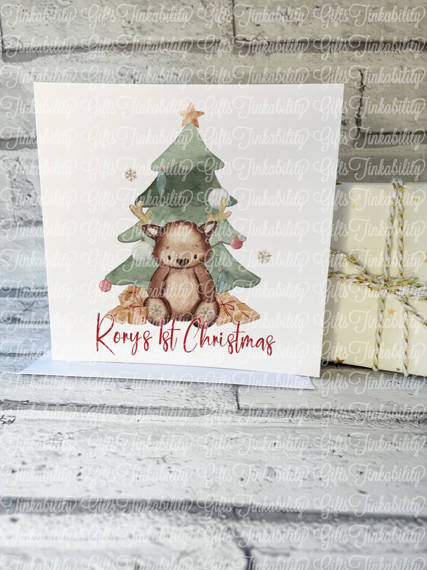 Bear reindeer Ist Christmas Card