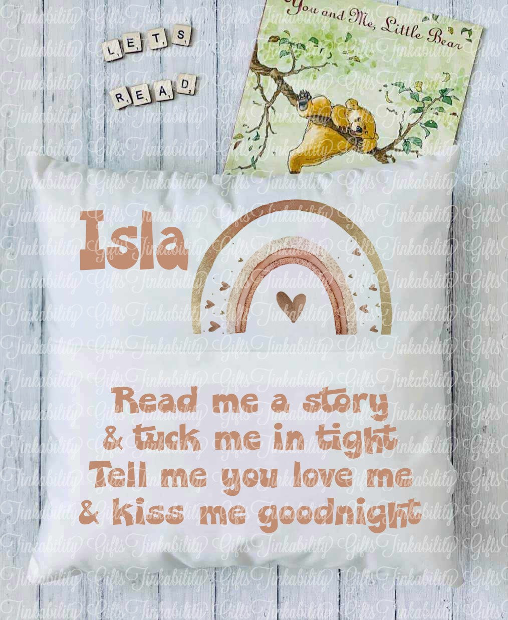 Rose Gold Rainbow Personalised Book Cushion