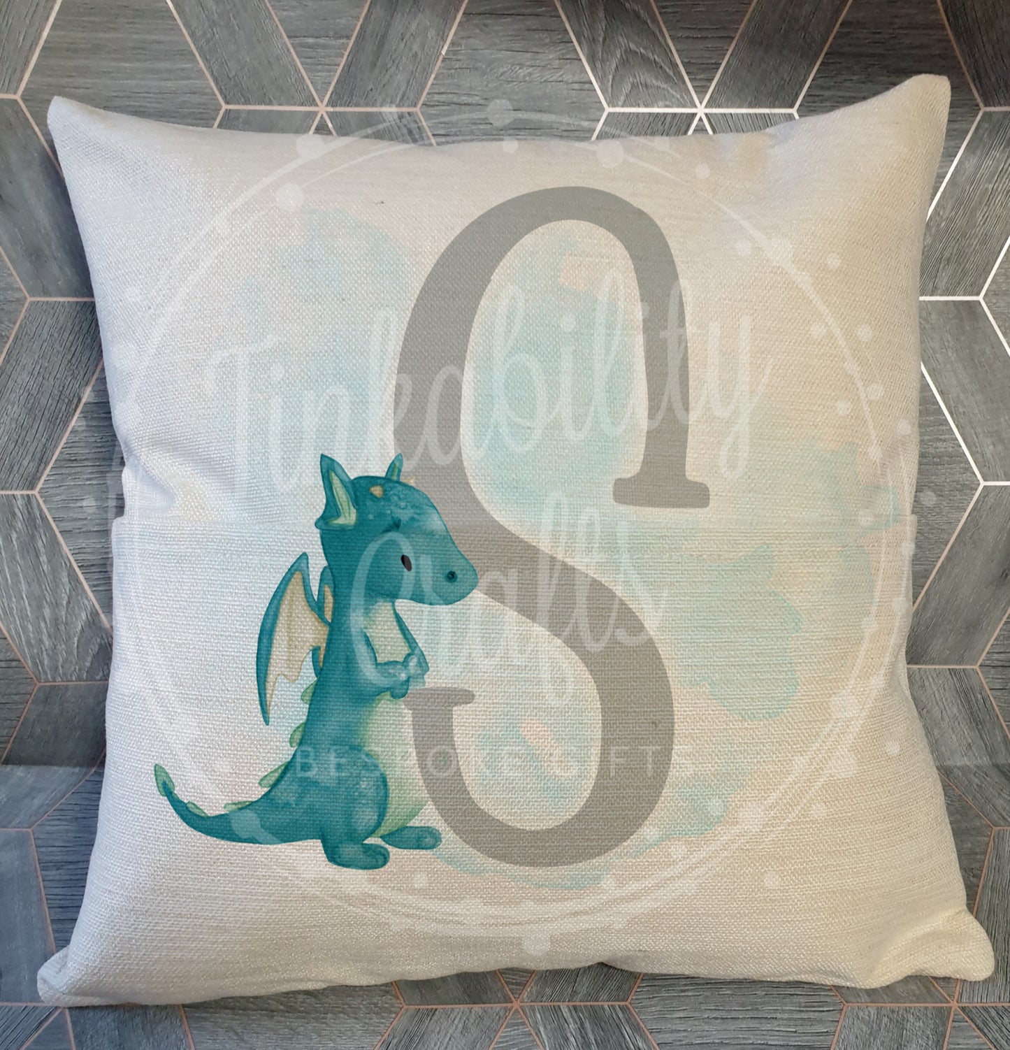 Blue/Grey Dragon alphabet cushion A-Z