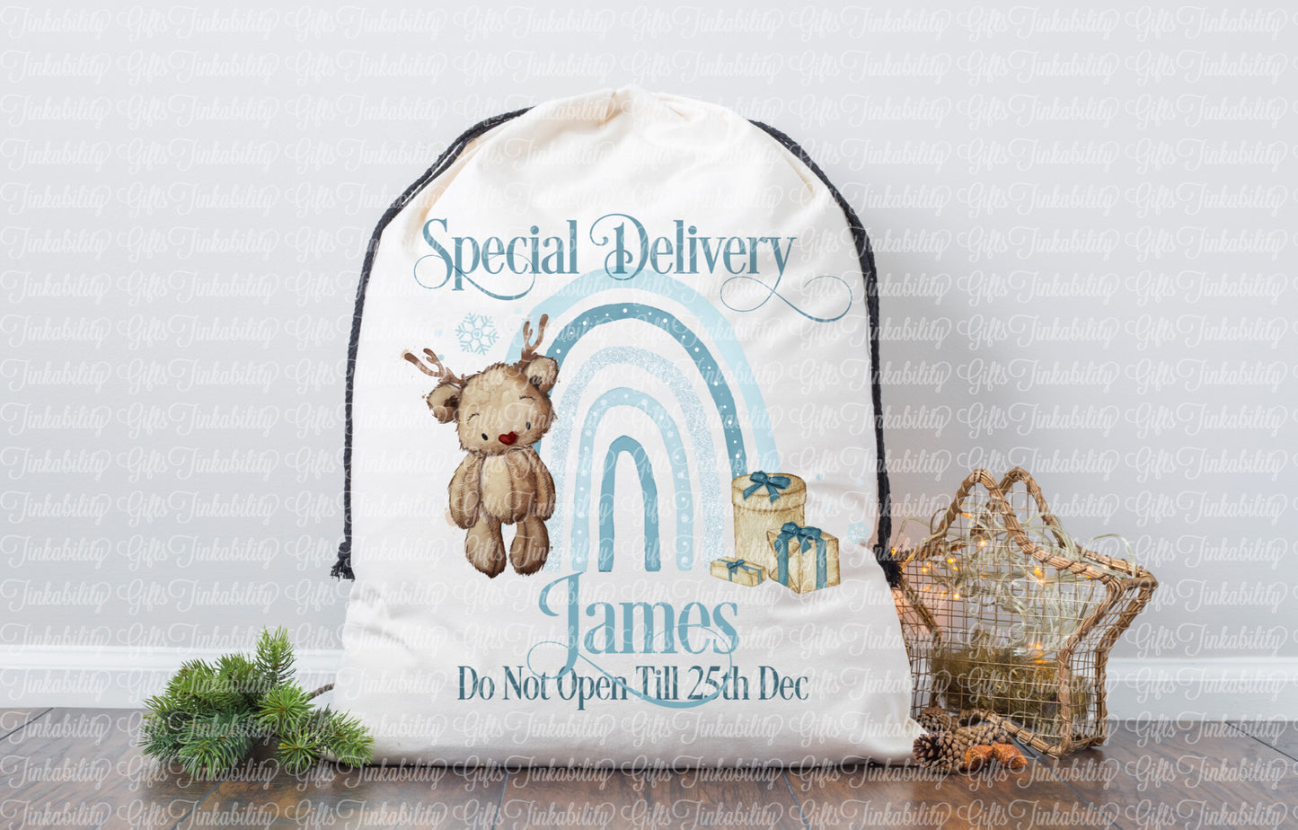 Baby Bear Reindeer Rainbow Santa Sack