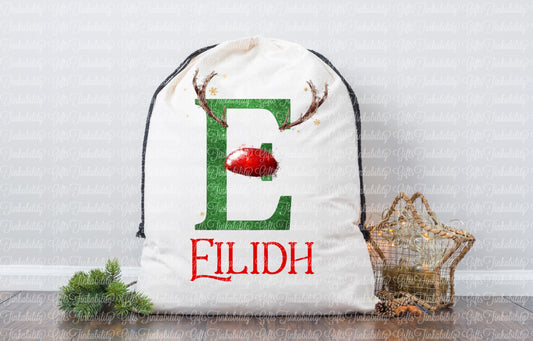 Green/Red Reindeer Alphabet Santa Sack