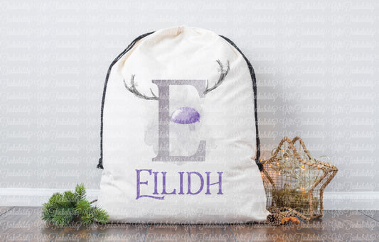 Grey/Lilac Reindeer Alphabet Santa Sack