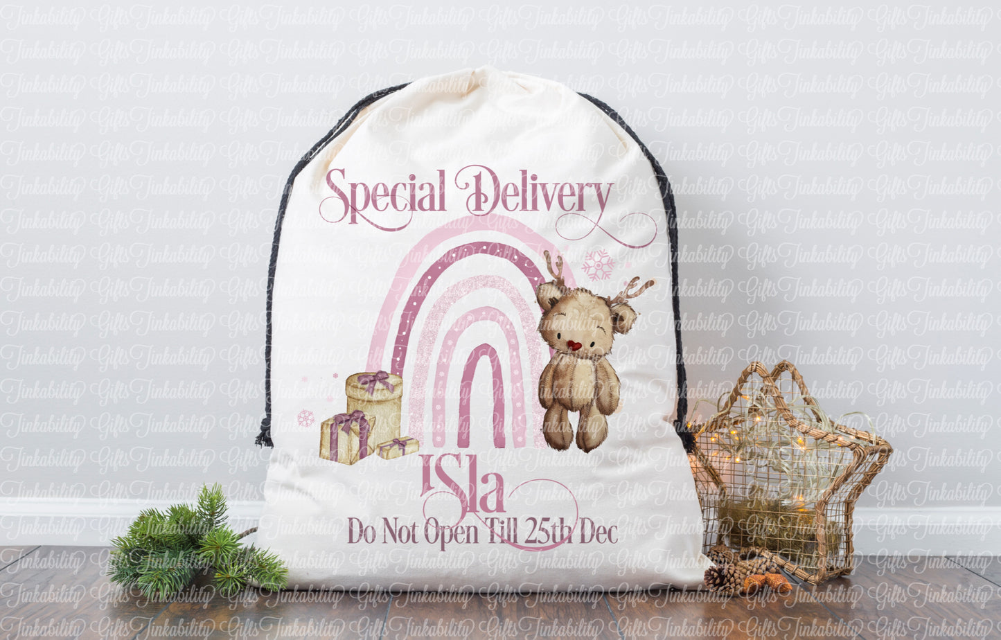 Baby Bear Reindeer Rainbow Santa Sack