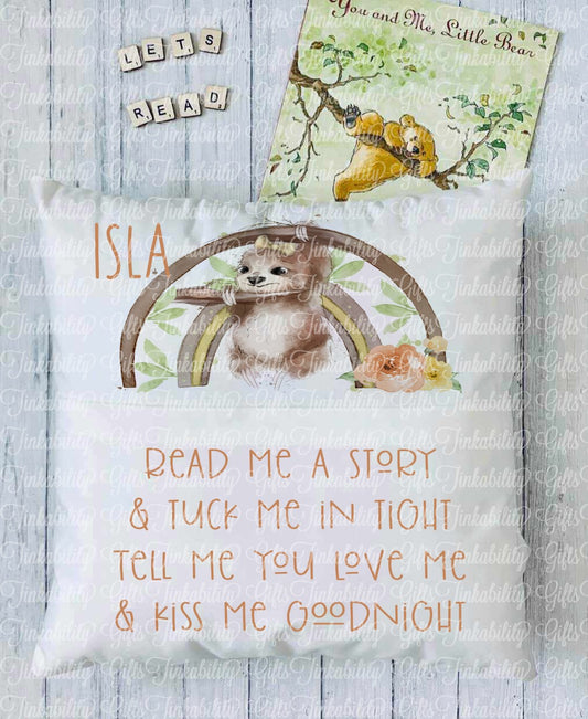 Sloth Rainbow Personalised Book Cushion