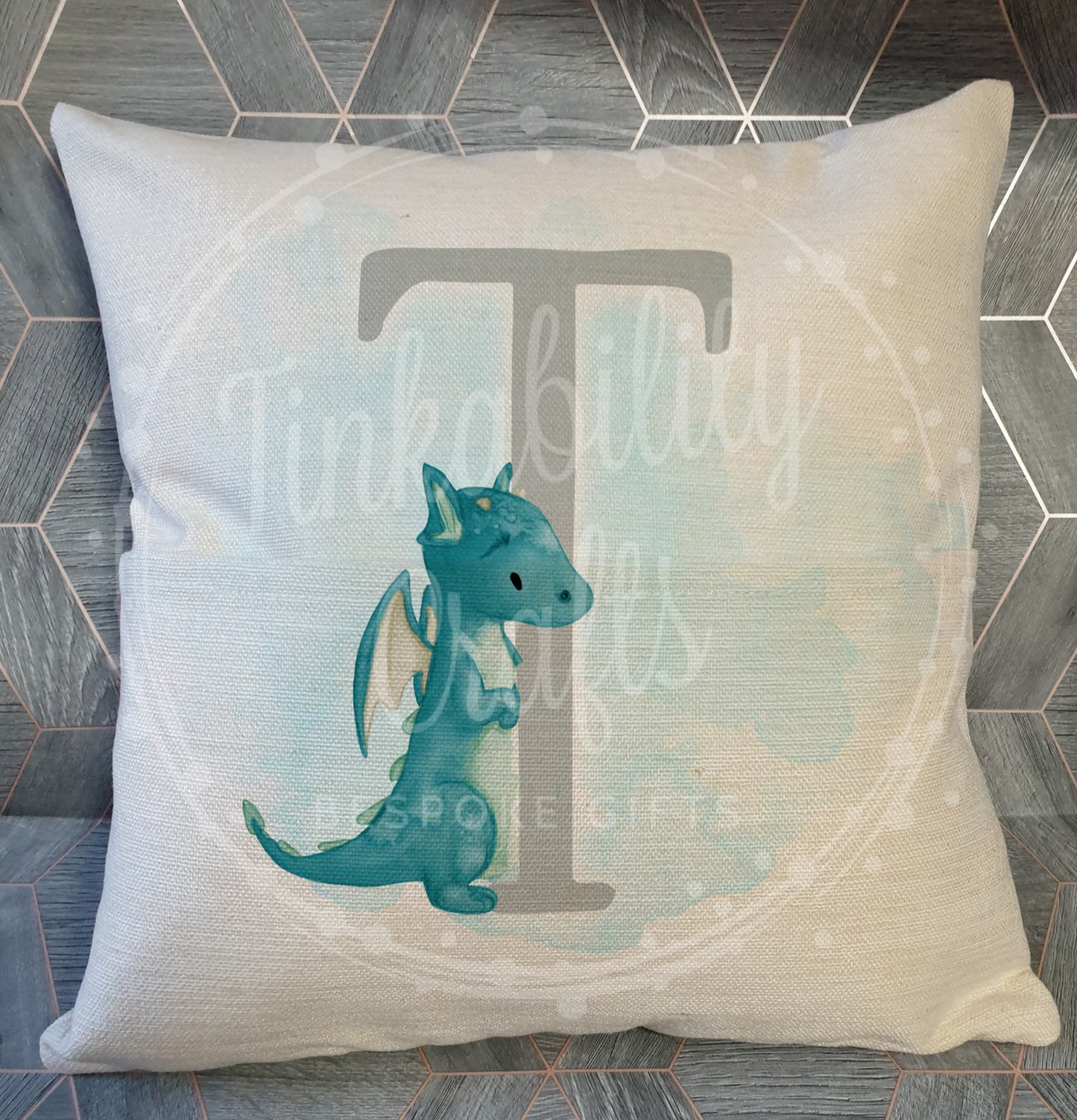 Blue/Grey Dragon alphabet cushion A-Z