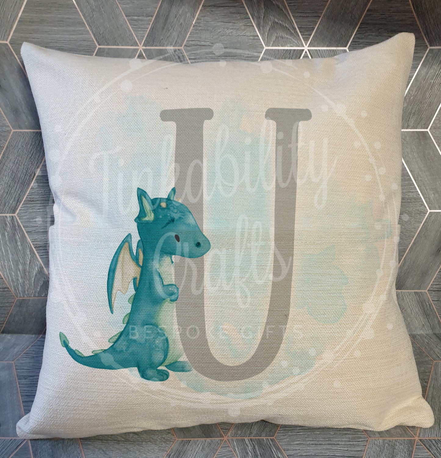 Blue/Grey Dragon alphabet cushion A-Z