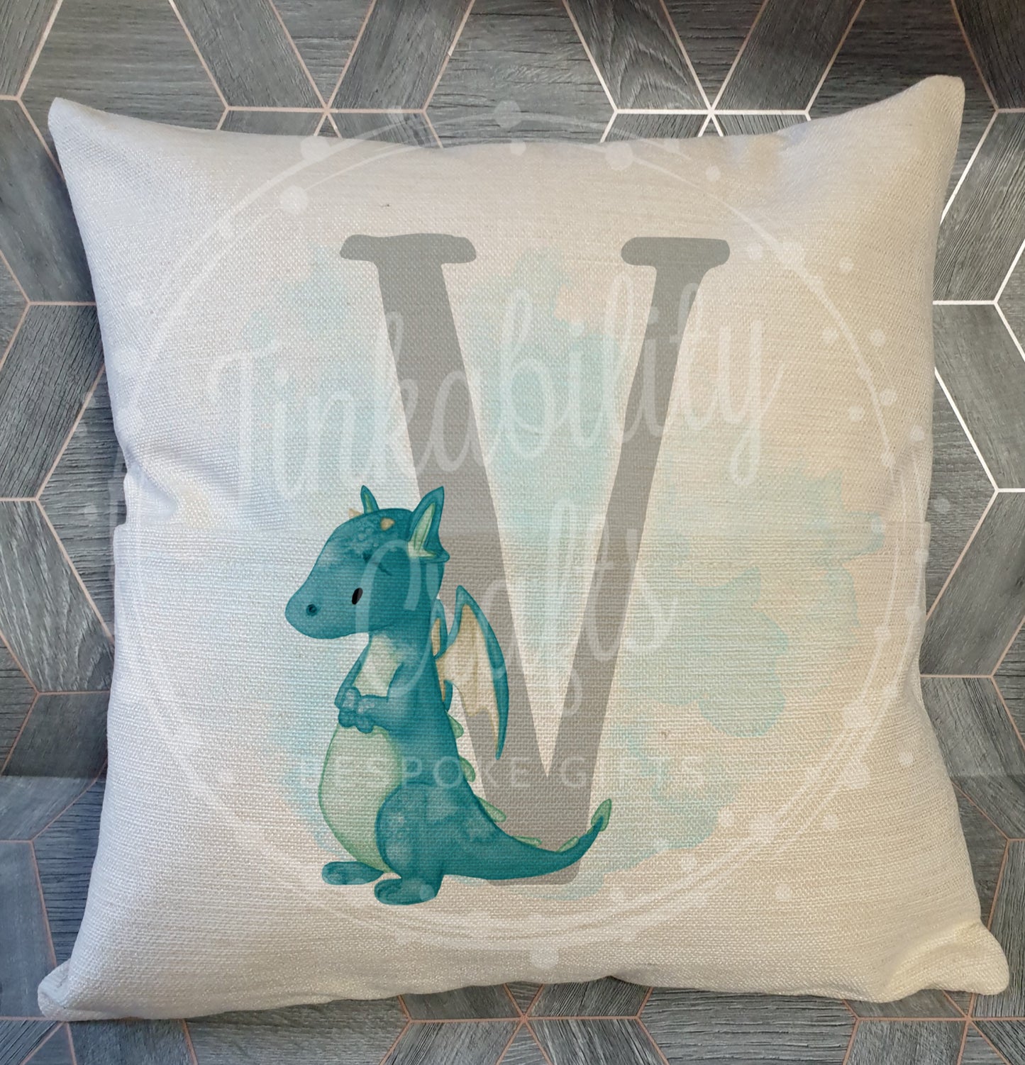 Blue/Grey Dragon alphabet cushion A-Z