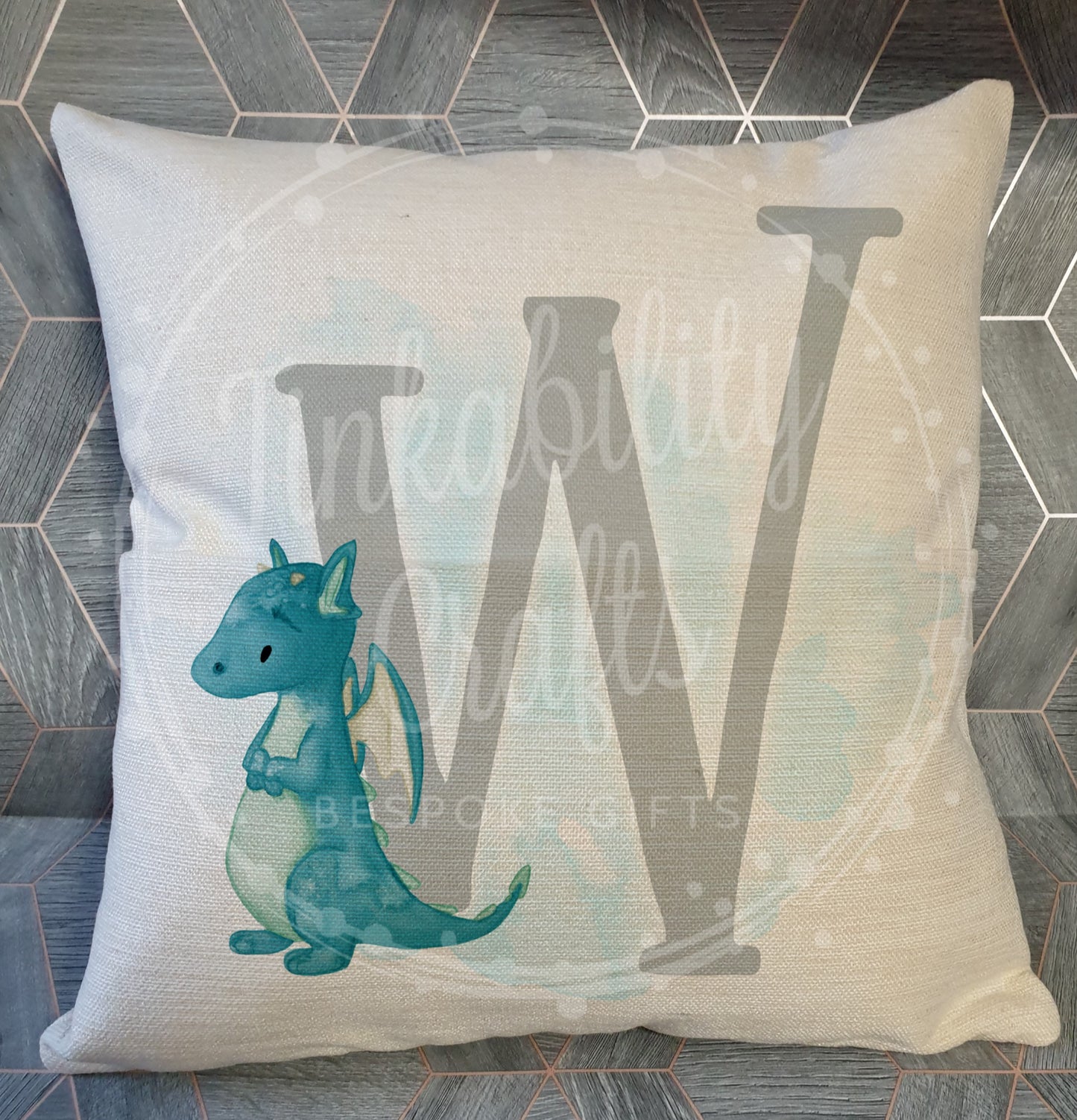 Blue/Grey Dragon alphabet cushion A-Z