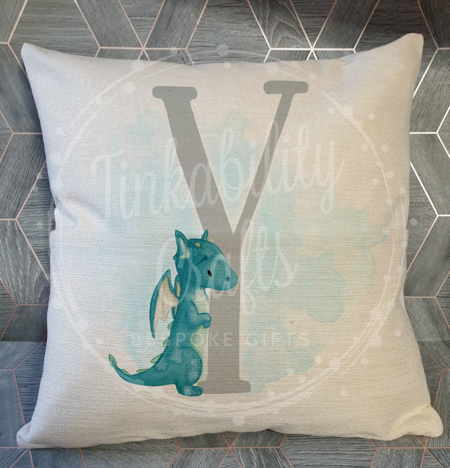 Blue/Grey Dragon alphabet cushion A-Z