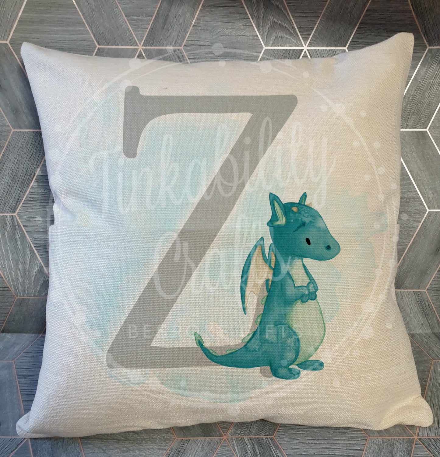 Blue/Grey Dragon alphabet cushion A-Z